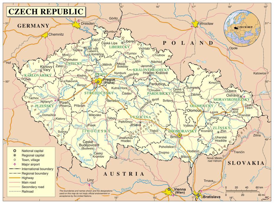 Large Detailed Political Map Of Czech Republic With All Cities, Roads …, Kolín, Czechia, Czech  Blank, Prague World