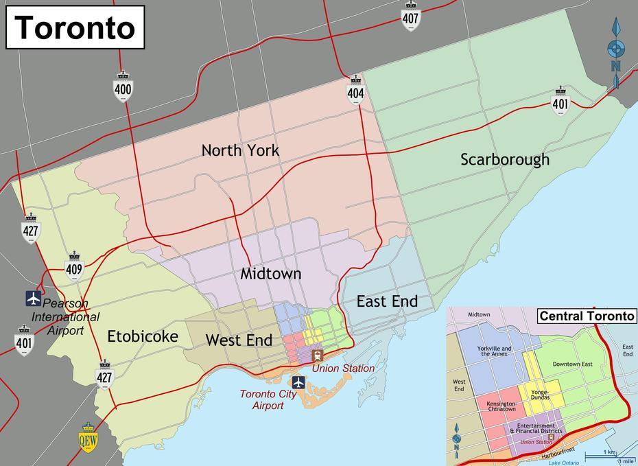 Map Of Toronto Neighborhood: Surrounding Area And Suburbs Of Toronto, Toronto, Canada, Niagara Falls Canada, North Canada