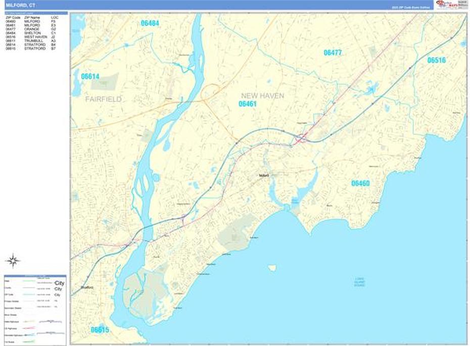 Milford Connecticut Wall Map (Basic Style) By Marketmaps – Mapsales, Milford, United States, United States  Kids, United States  And Cities