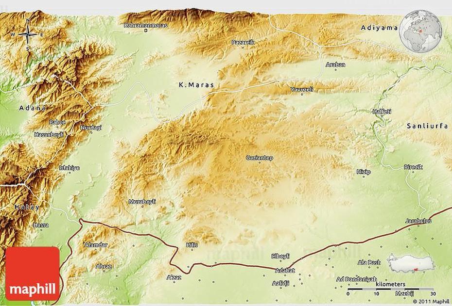 Physical 3D Map Of Gaziantep, Gaziantep, Turkey, Oludeniz Turkey, Hatay