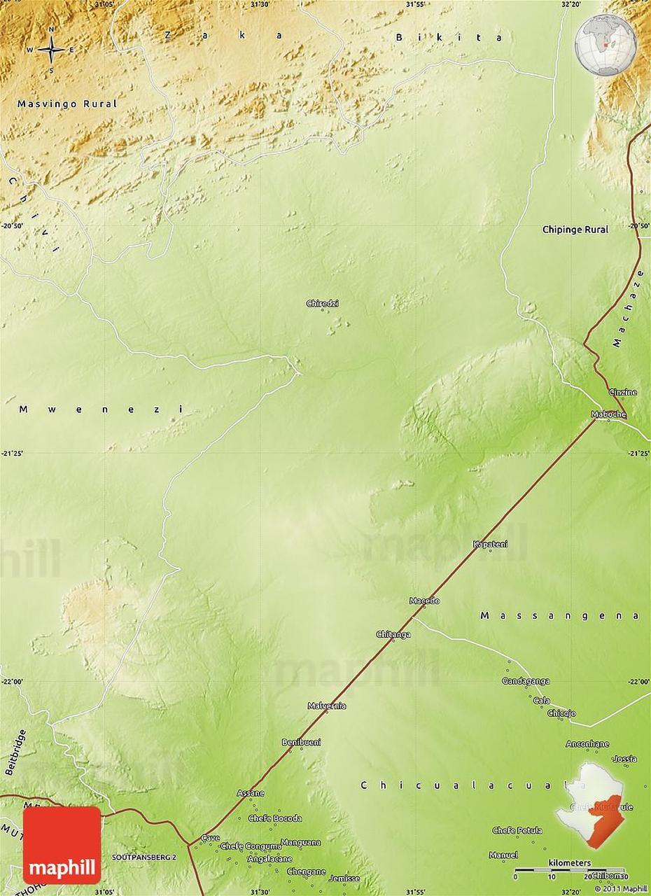 Physical Map Of Chiredzi, Chiredzi, Zimbabwe, Triangle Zimbabwe, Chiredzi District