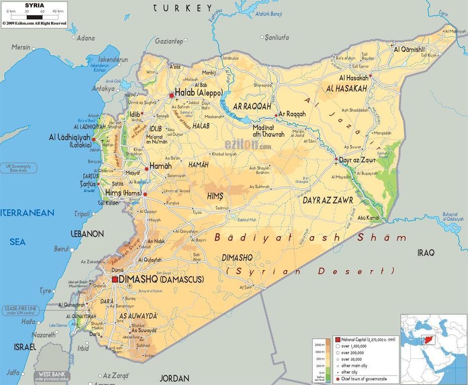 Physical Map Of Syria – Ezilon Maps, Şūrān, Syria, Suran  Vegetable, Suran  Singer