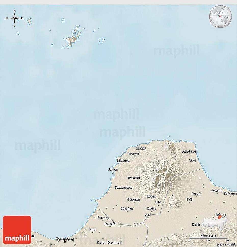 Shaded Relief 3D Map Of Kab. Jepara, Jepara, Indonesia, Jepara, Motif Batik Jepara