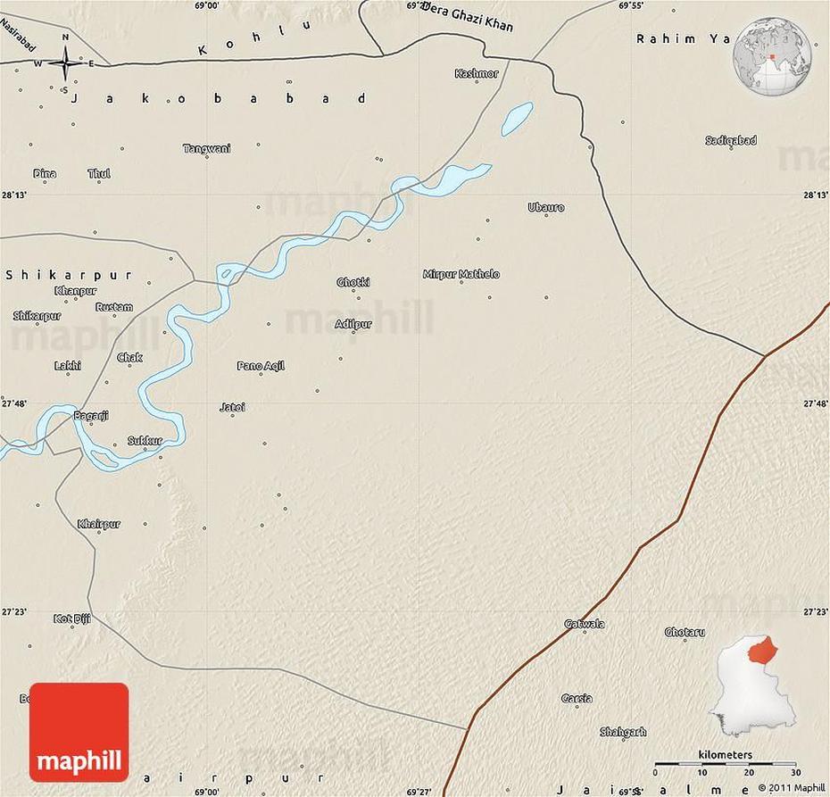 Shaded Relief Map Of Sukkur, Sukkur, Pakistan, Sukkur, Islands In Pakistan