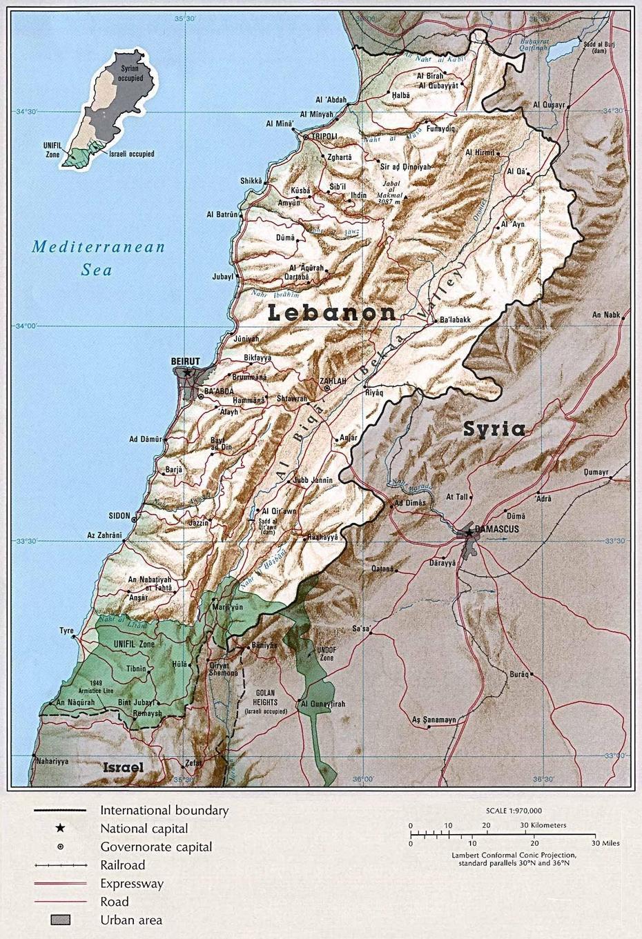 1993 Map Of Lebanon, Showing Unifil Deployment And (In The Inset) The …, El Fanar, Lebanon, Views Of Doha  Qatar, Fanar Hotel