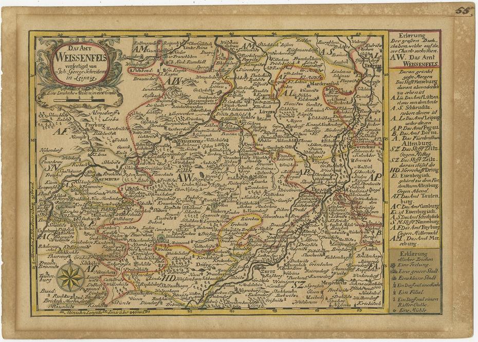 Antique Map Of The Region Of Weienfels By Schreiber (1749), Weißenfels, Germany, Gotha Germany, Kassel Germany