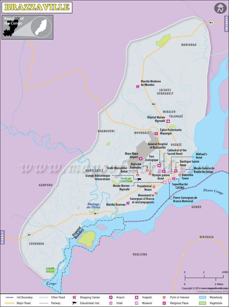 Brazzaville Map | Map Of Brazzaville City, Congo | Brazzaville, Map, Congo, Brazzaville, Congo (Brazzaville), Democratic Republic Congo, Congo Physical