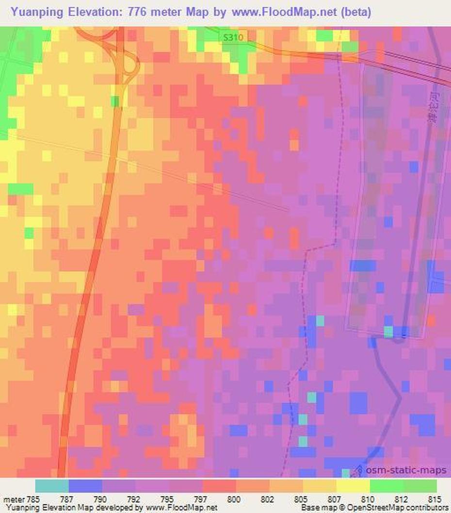 Elevation Of Yuanping,China Elevation Map, Topography, Contour, Yuanping, China, China  Colored, North China