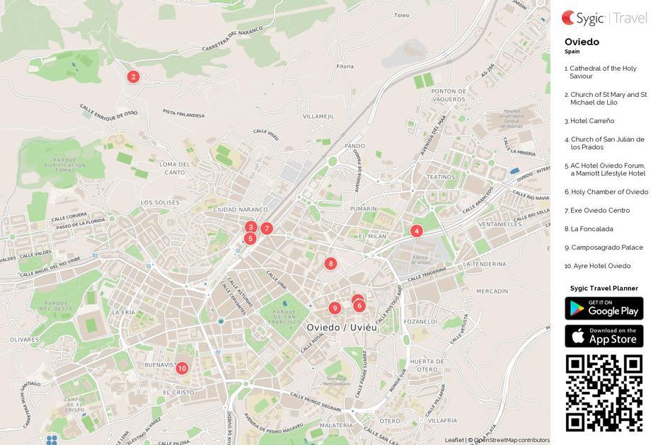 Oviedo Printable Tourist Map | Sygic Travel, Oviedo, United States, Oviedo City, Oviedo Asturias Spain