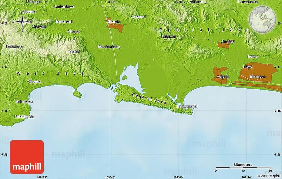 Physical Map Of Cilacap, Cilacap, Indonesia, Central Java Indonesia, Peta Cilacap