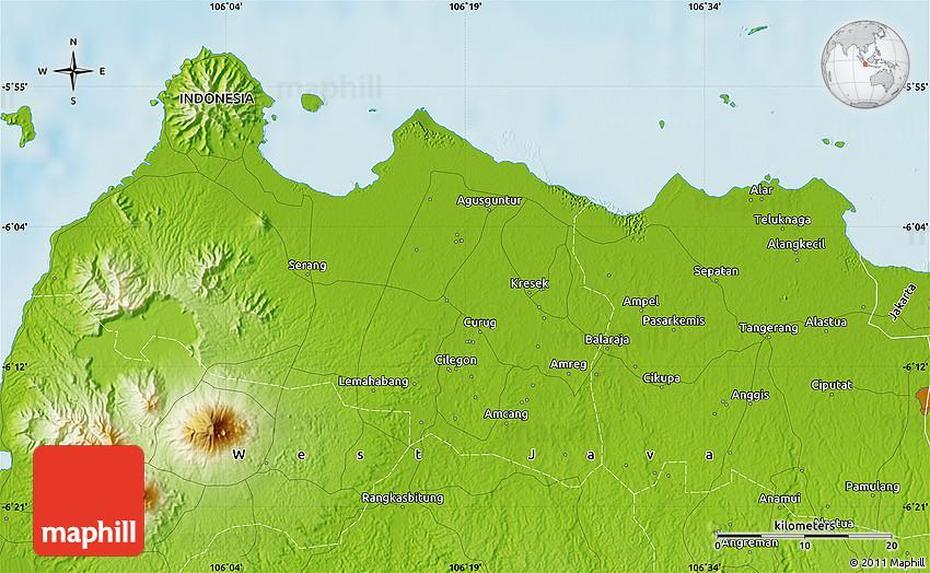 Physical Map Of Tangerang, Sangereng, Indonesia, Indonesia  With Cities, Indonesia Country