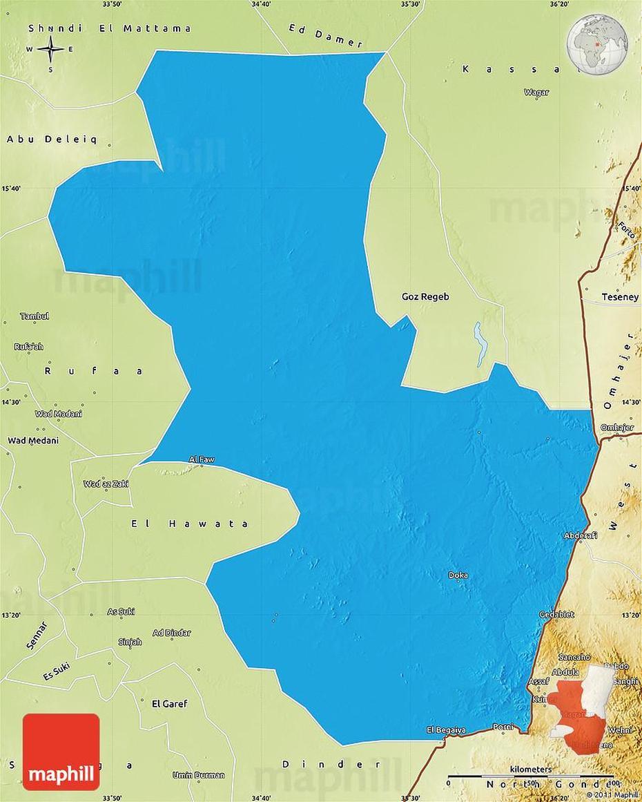 Political Map Of Gedaref, Physical Outside, Gedaref, Sudan, Sudan States, Ethiopia And Sudan Border