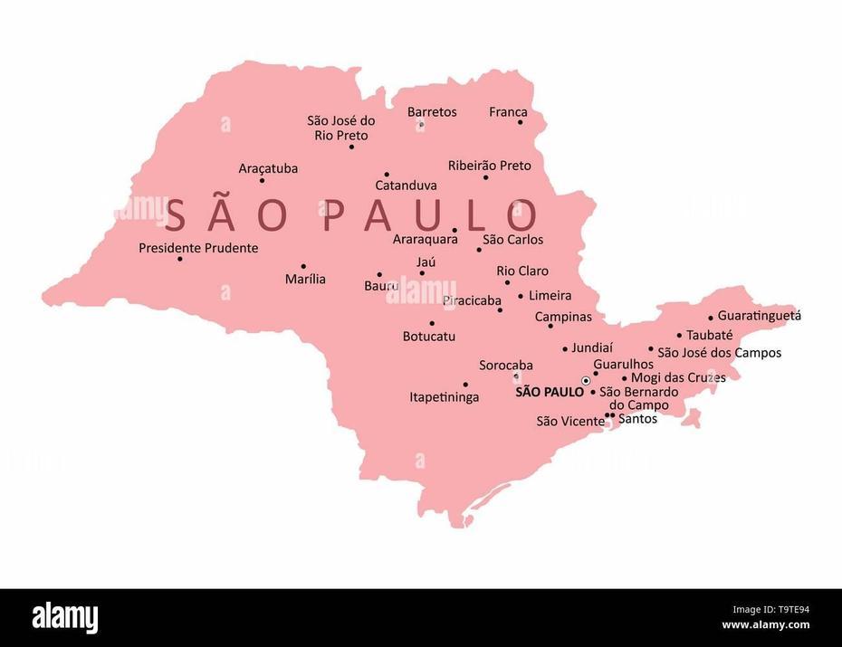 Sao Paulo State Map Illustration With The Main Cities, Brazil Stock …, São Paulo, Brazil, Sao Paulo Location, Sao Paulo Airport