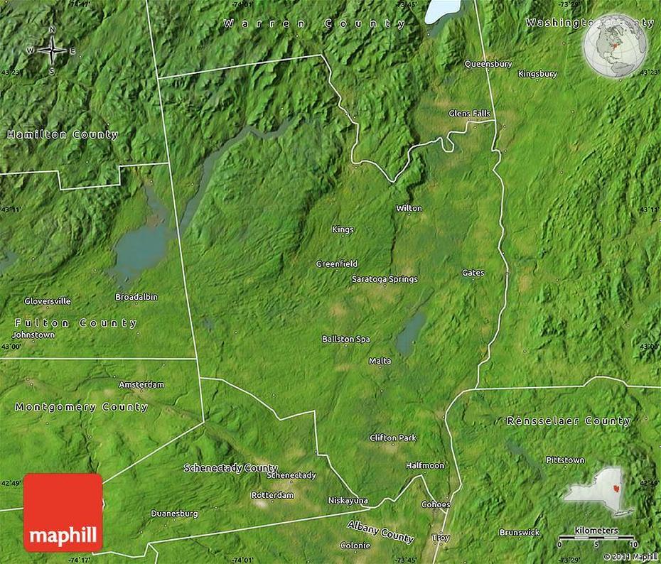 Satellite Map Of Saratoga County, Saratoga, United States, Saratoga Lake, Saratoga Springs