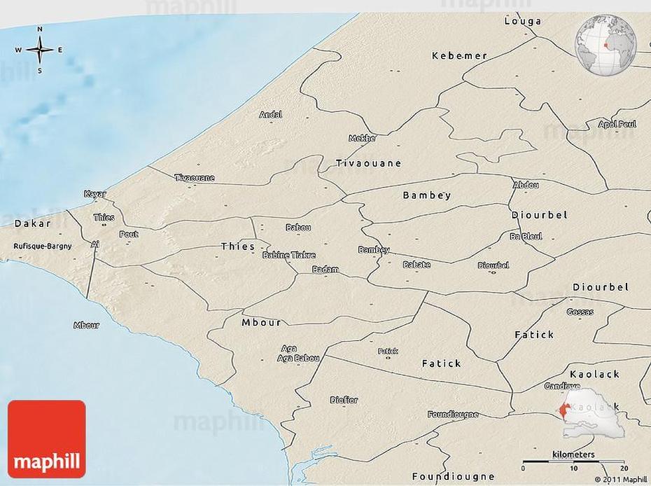 Shaded Relief Panoramic Map Of Thies, Thiès, Senegal, Senegalese, Senegal River