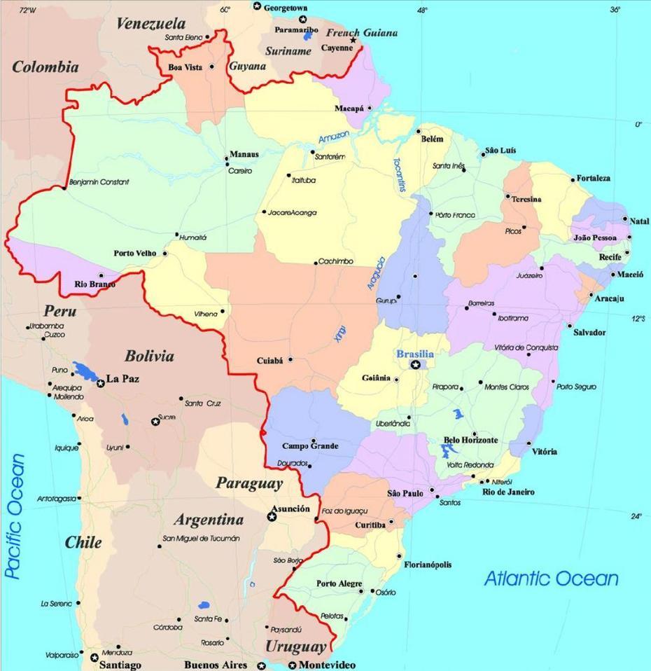 Brazil Map With Cities – Map Of Cities In Brazil (South America – Americas), Caetés, Brazil, Geophagus  Parnaibae, Serra Da  Piedade