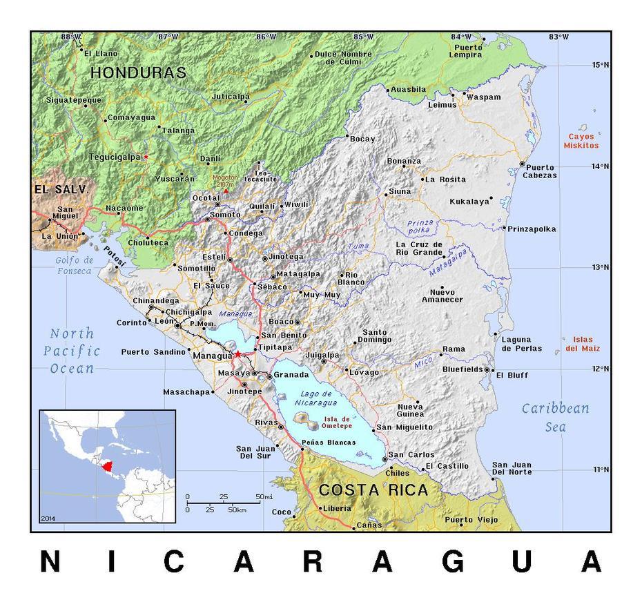 Detailed Political Map Of Nicaragua With Relief | Nicaragua | North …, Teustepe, Nicaragua, Nicaragua Central America, Nicaragua Country