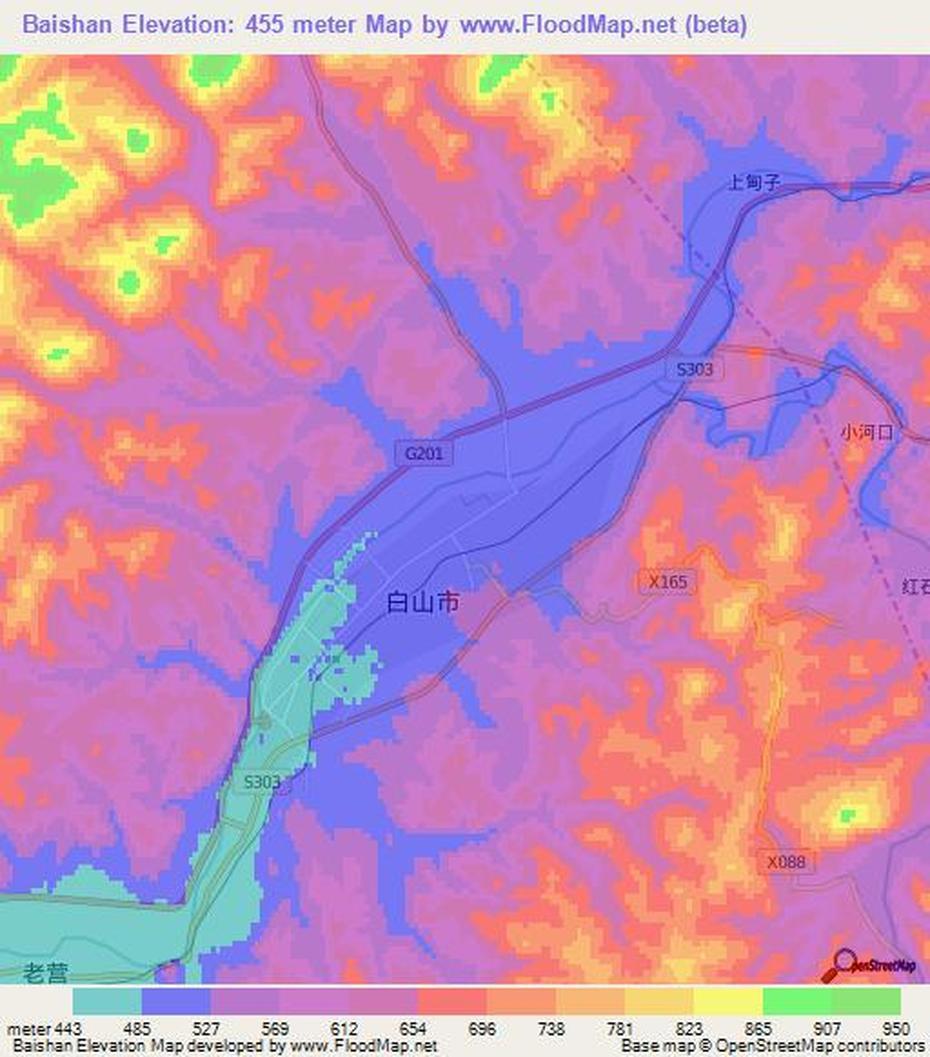 Elevation Of Baishan,China Elevation Map, Topography, Contour, Baishan, China, Huzhou China, Huangshan China