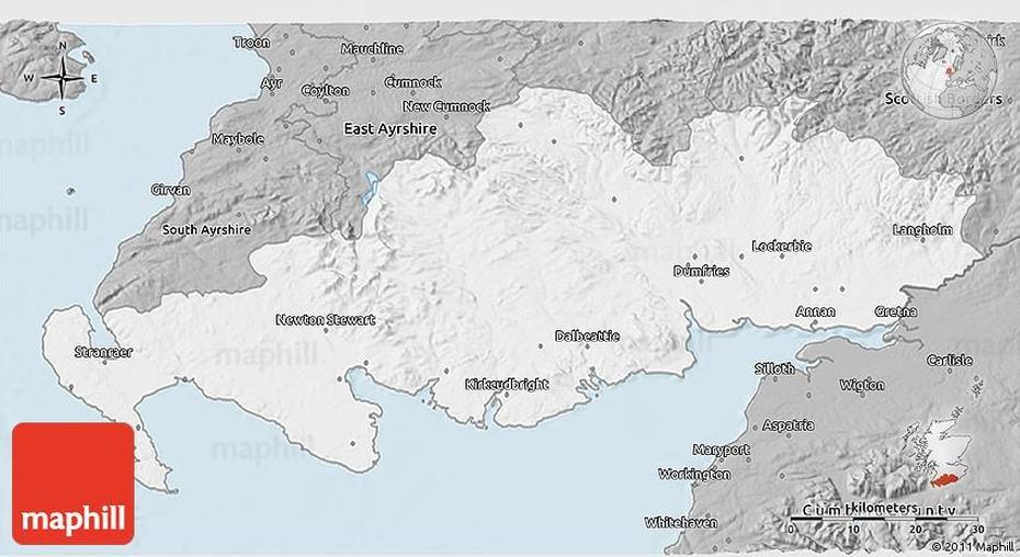 Gray 3D Map Of Dumfries And Galloway, Dumfries, United Kingdom, Dumfries, United Kingdom