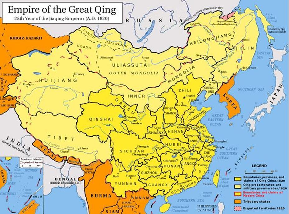 Map Of The Qing Empire At Its Greatest Extent. The Qing Empire Is The …, Qingnian, China, South China, China  Graphic