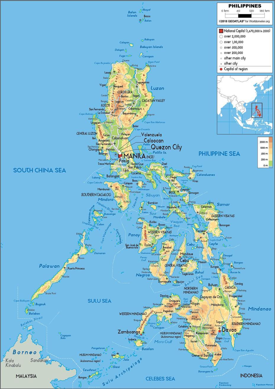Philippines Map (Physical) – Worldometer, Siraway, Philippines, Philippines  Luzon Manila, Cebu Island Philippines