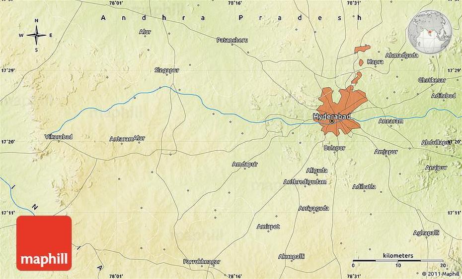 Physical Map Of Hyderabad, Hyderābād, India, Hyderabad On, Mumbai India On A