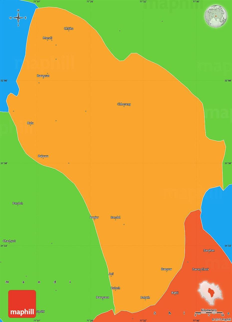 Political Simple Map Of Kullu, Kuli, India, Kuli Kekar, Kuli Roberts