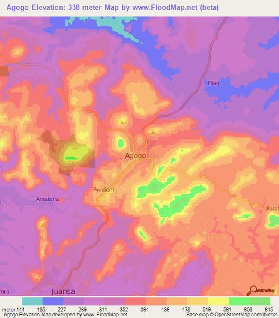 Elevation Of Agogo,Ghana Elevation Map, Topography, Contour, Agogo, Ghana, Akyem, Ashanti  Region