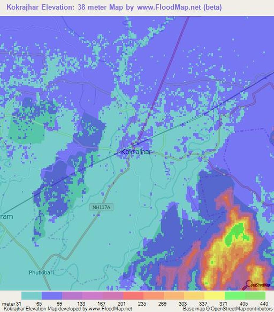 Elevation Of Kokrajhar,India Elevation Map, Topography, Contour, Kokrajhar, India, South India Road, Punjab In India