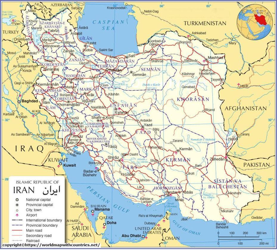 Free Printable Labeled And Blank Map Of Iran In Pdf, Dowlatābād, Iran, Iran Cities, Old Iran