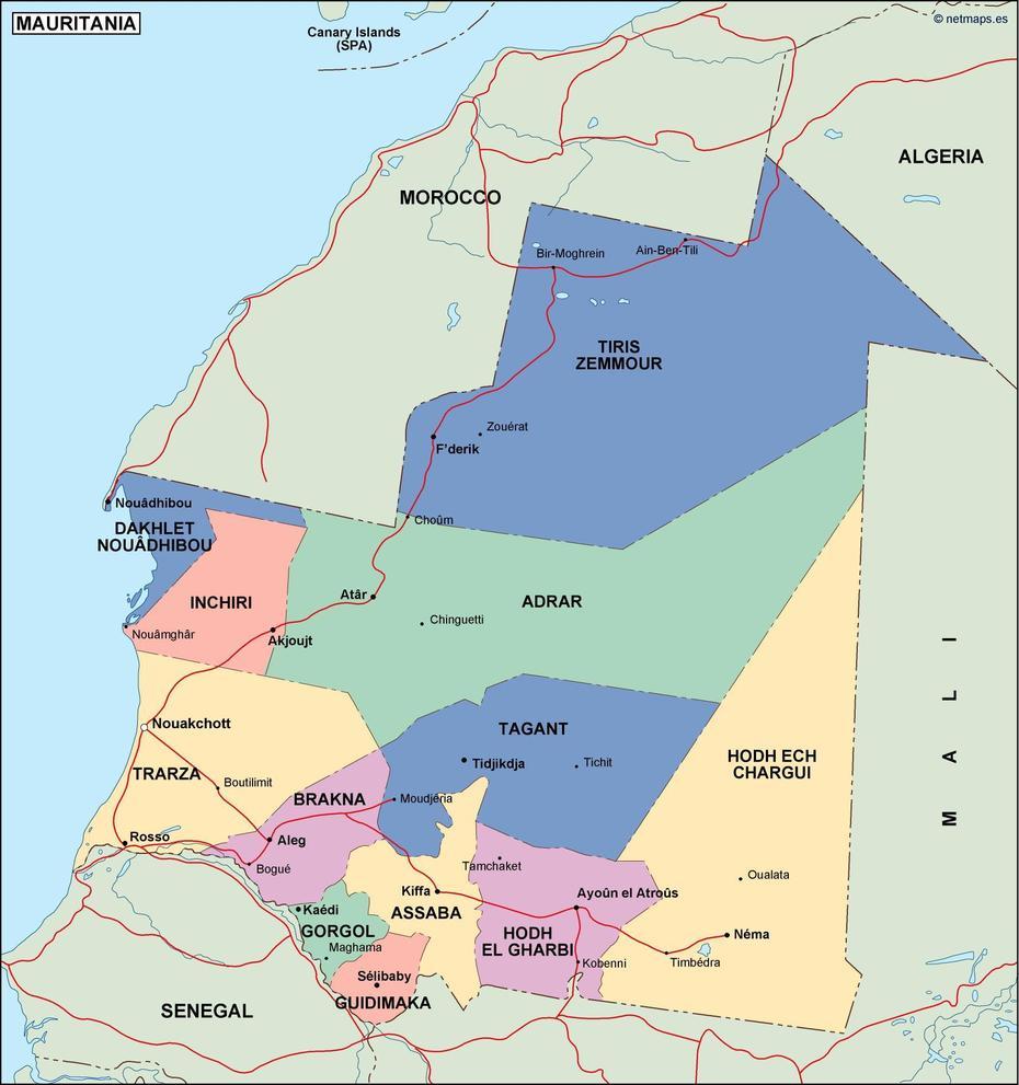 Mauritania Political Map. Vector Eps Maps. Eps Illustrator Map | Vector …, Sélibaby, Mauritania, Mauritania Flag, Mauritania Capital