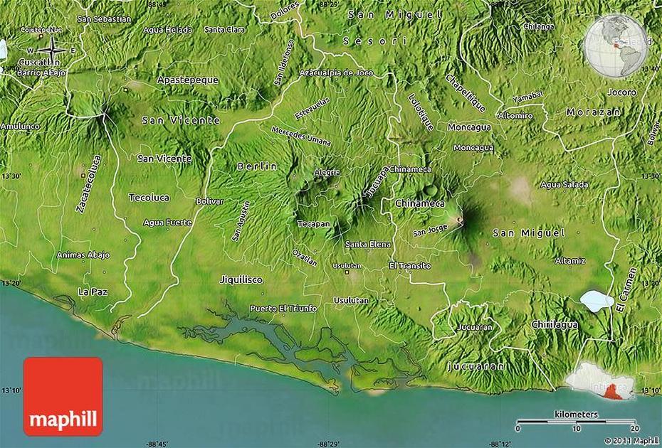 Satellite Map Of Usulutan, Usulután, El Salvador, El Salvador Physical, Jucuaran El Salvador