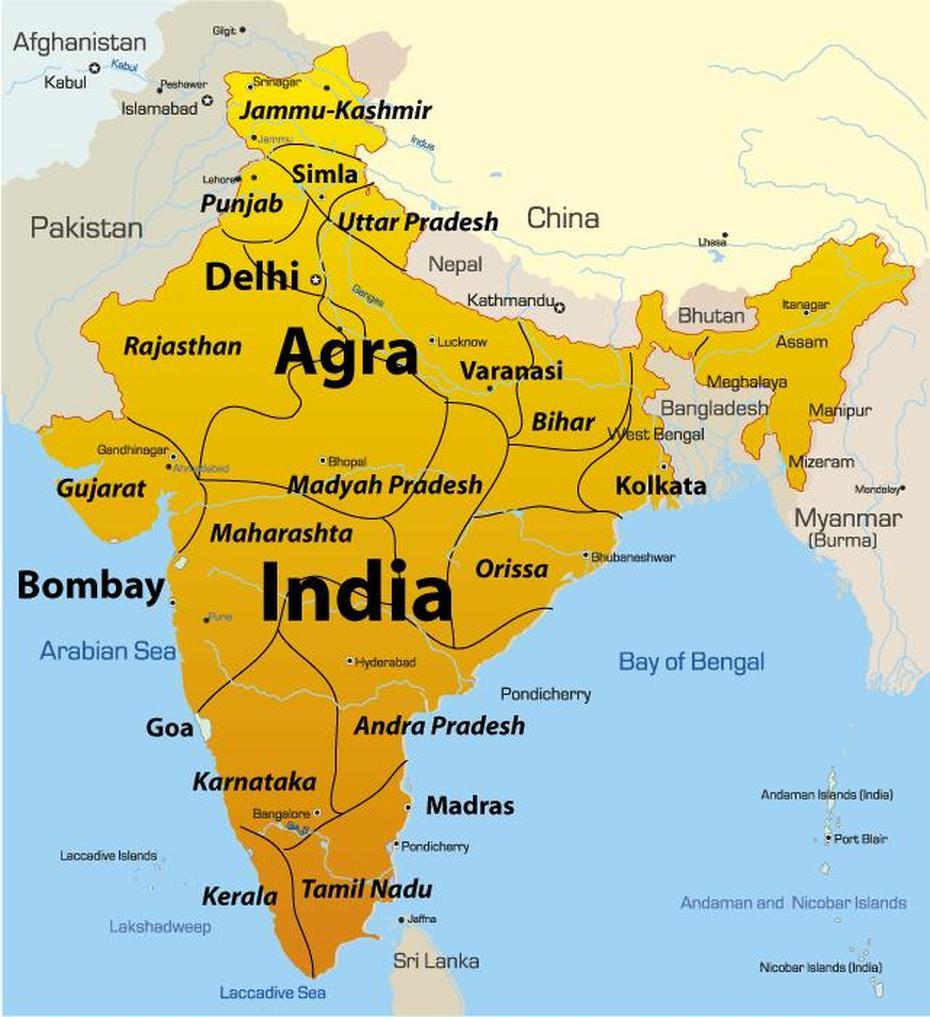 Agra Map Showing Attractions & Accommodation, Āgra, India, Of Agra, Of India Taj Mahal