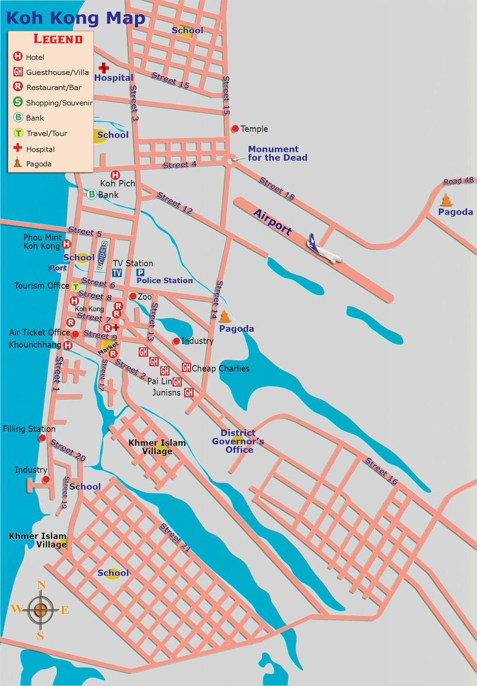 Koh Kong Cambodia City Tourist Map – Koh Kong Cambodia  Mappery, Koh Kong, Cambodia, Koh Kong Province, Cambodia River