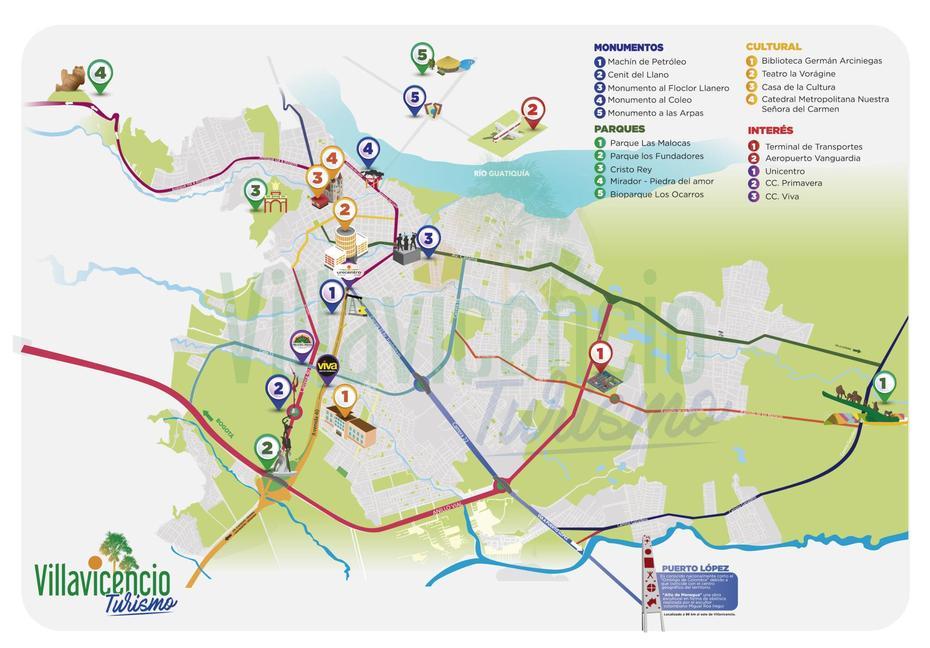 Mapa De Sitios De Interes De Villavicencio, Villavicencio, Colombia, Bogota Villavicencio, Colombia Political