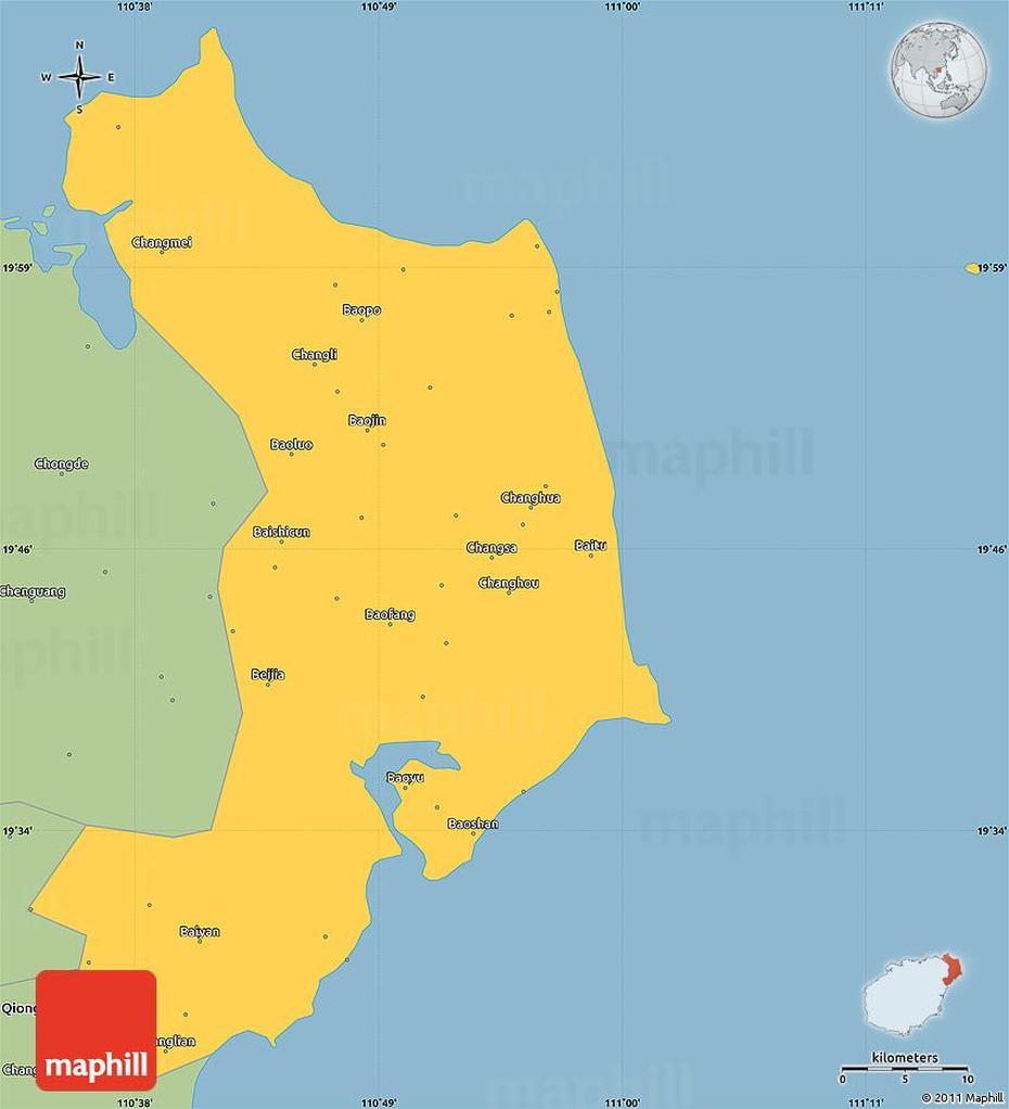 Savanna Style Simple Map Of Wenchang, Wancheng, China, China On  Of World, China Road