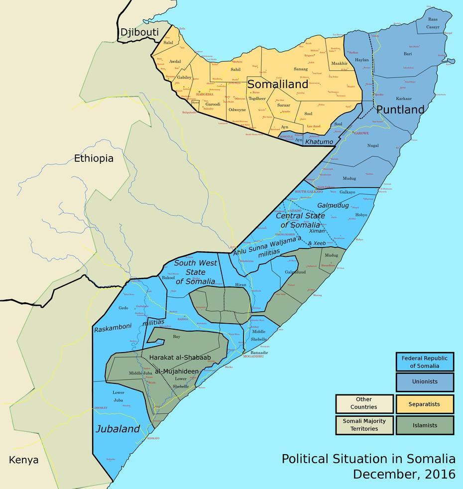 Somalia – Political Situation (December 2016)  Map  Populationdata, Ceel Baraf, Somalia, Cell Cycle  Regulation, Ceel Sheekh