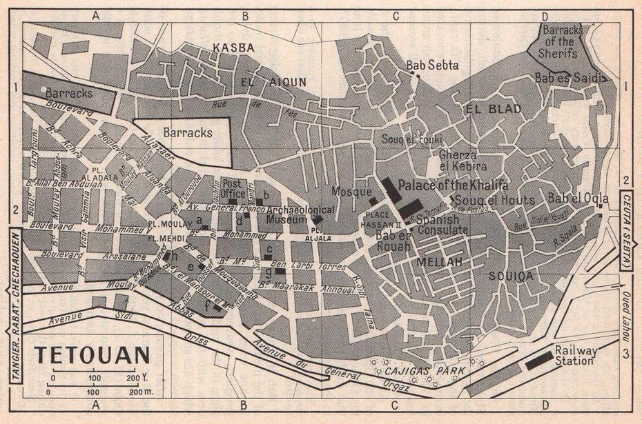 Tetouan Vintage Town City Tourist Plan. Morocco 1966 Old Vintage Map Chart, Tétouan, Morocco, Tetouan  Hotel, Tetouan  Medina