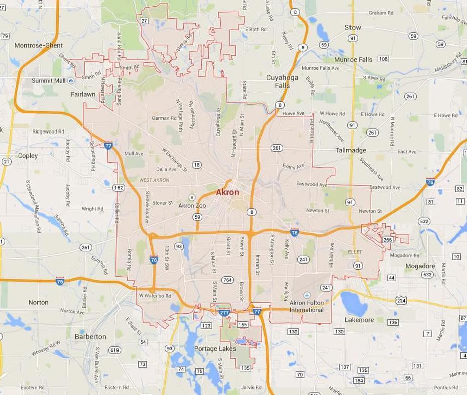 City Map Of Akron Ohio, Akron, United States, United States  For Kids, Detailed  United States