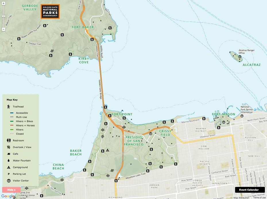 Golden Gate Recreation Area Map > Stamen Design, Golden Gate, United States, Golden Gate Bridge Location, Golden Gate Park  Detailed