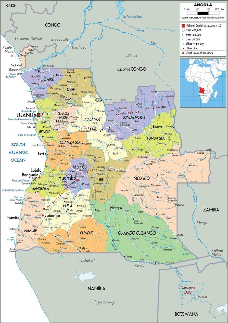 Large Size Political Map Of Angola – Worldometer, Cubal, Angola, Cubal, Angola