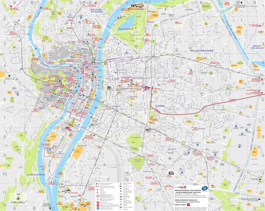 Lyon Tourist Attractions Map, Lyon, France, Tours France, Lyon France City