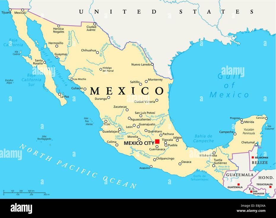 Mexico Political Map With Capital Mexico City, National Borders, Most …, Mexico City, Mexico, Mexico City World, Airports In Mexico