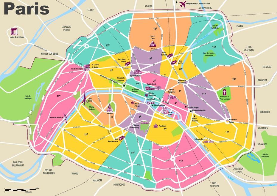 Paris Travel Map With Tourist Attractions And Arrondissements | Paris …, Villeparisis, France, France  1789, France  In French