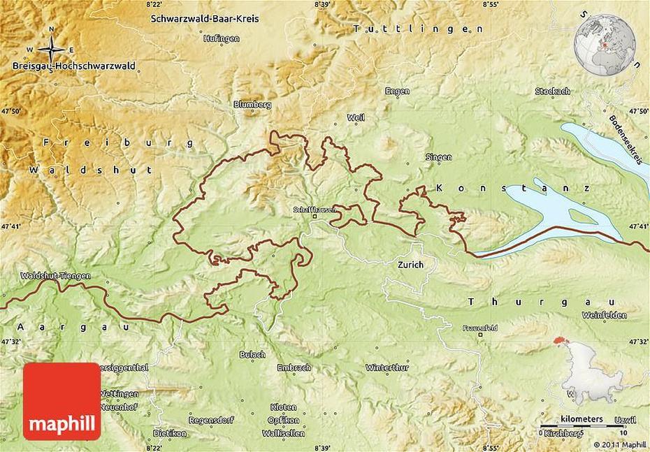 Physical Map Of Schaffhausen, Schaffhausen, Switzerland, Rheinfall Switzerland, Switzerland City