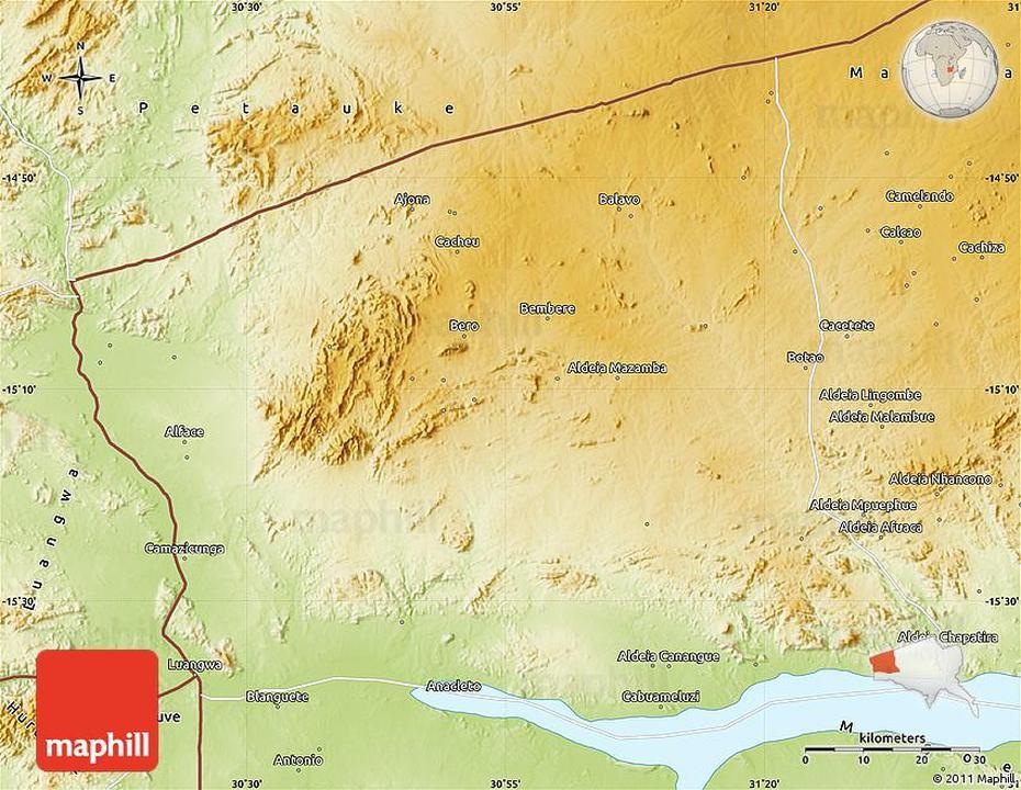 Physical Map Of Zumbu, Zumbo, Mozambique, Mozambique City, Mozambique Island