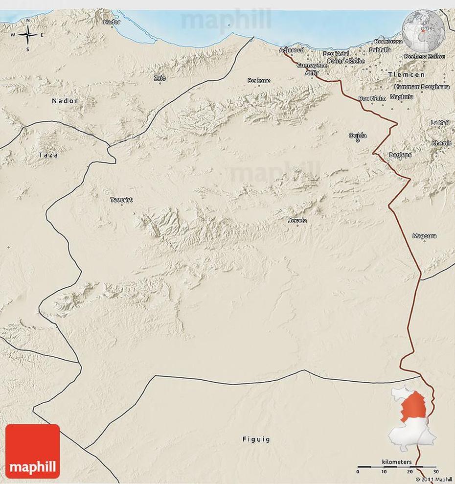 Shaded Relief 3D Map Of Oujda, Oujda-Angad, Morocco, Morocco Location On World, Oujda Carte