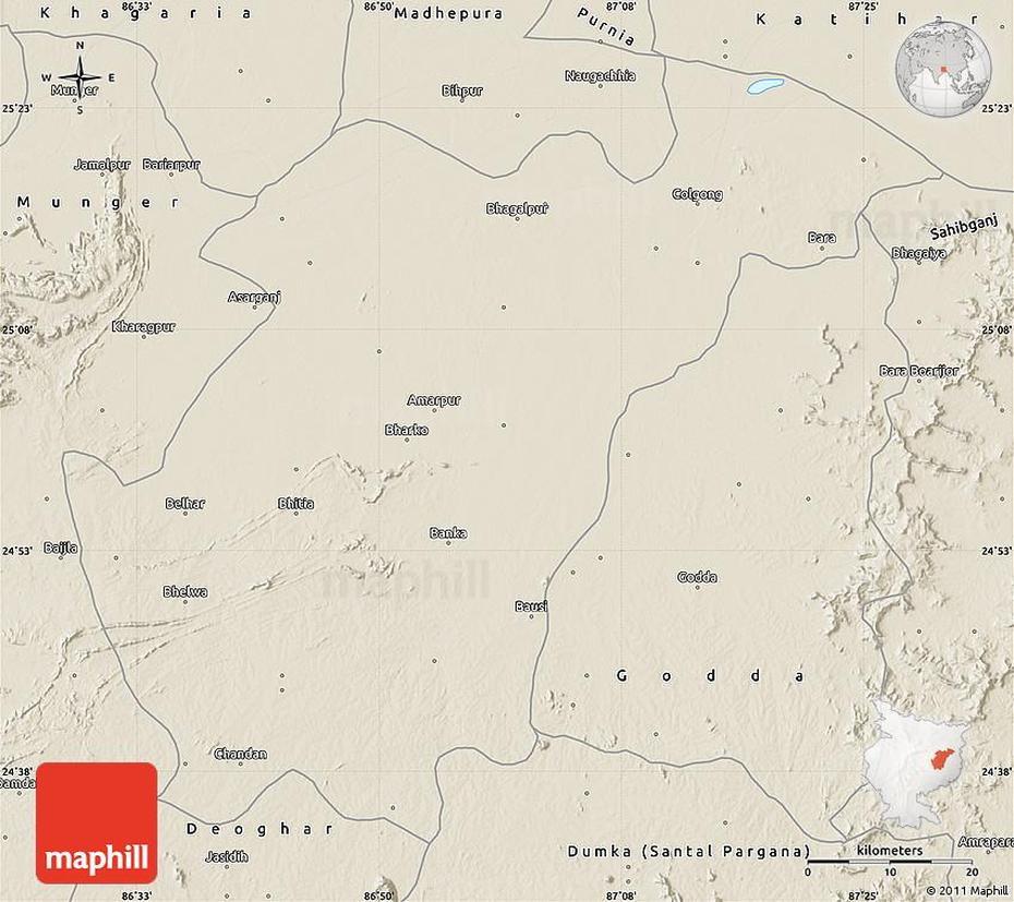 Shaded Relief Map Of Bhagalpur, Bhāgalpur, India, Katihar, Darbhanga