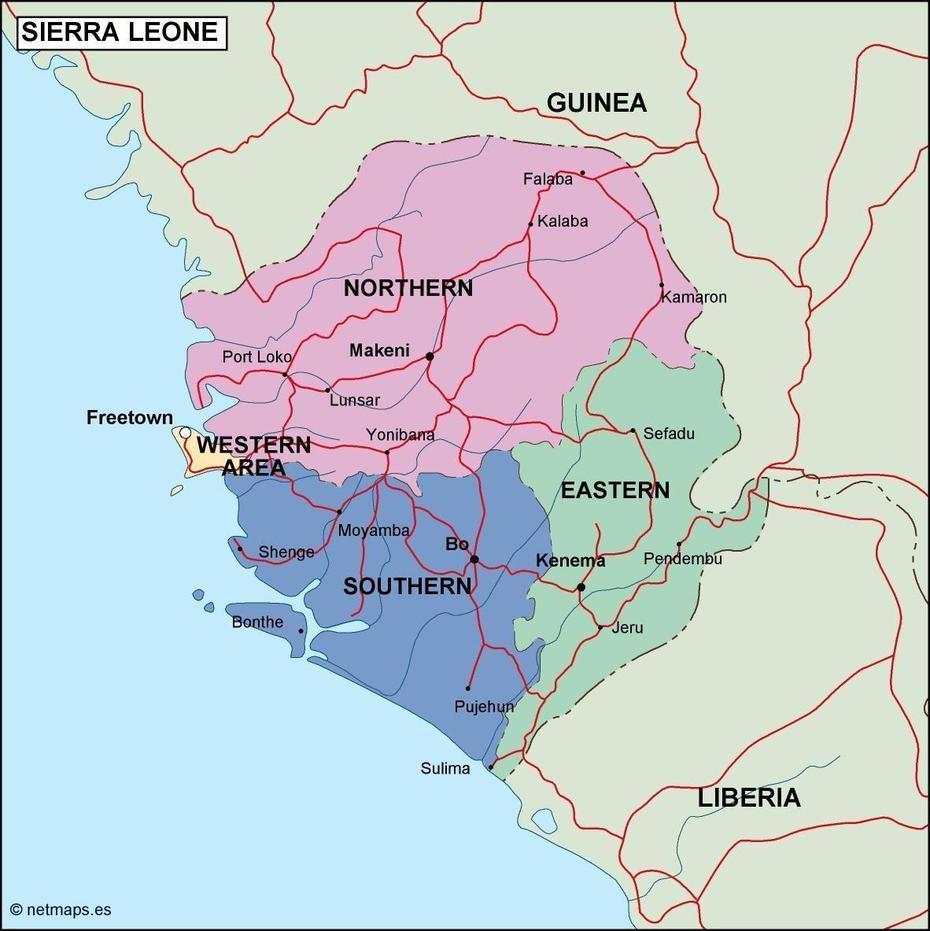 Sierra Leone Political Map. Vector Eps Maps. Eps Illustrator Map …, Benguema, Sierra Leone, Freetown Sierra Leone Africa, Sierra Leone Cities