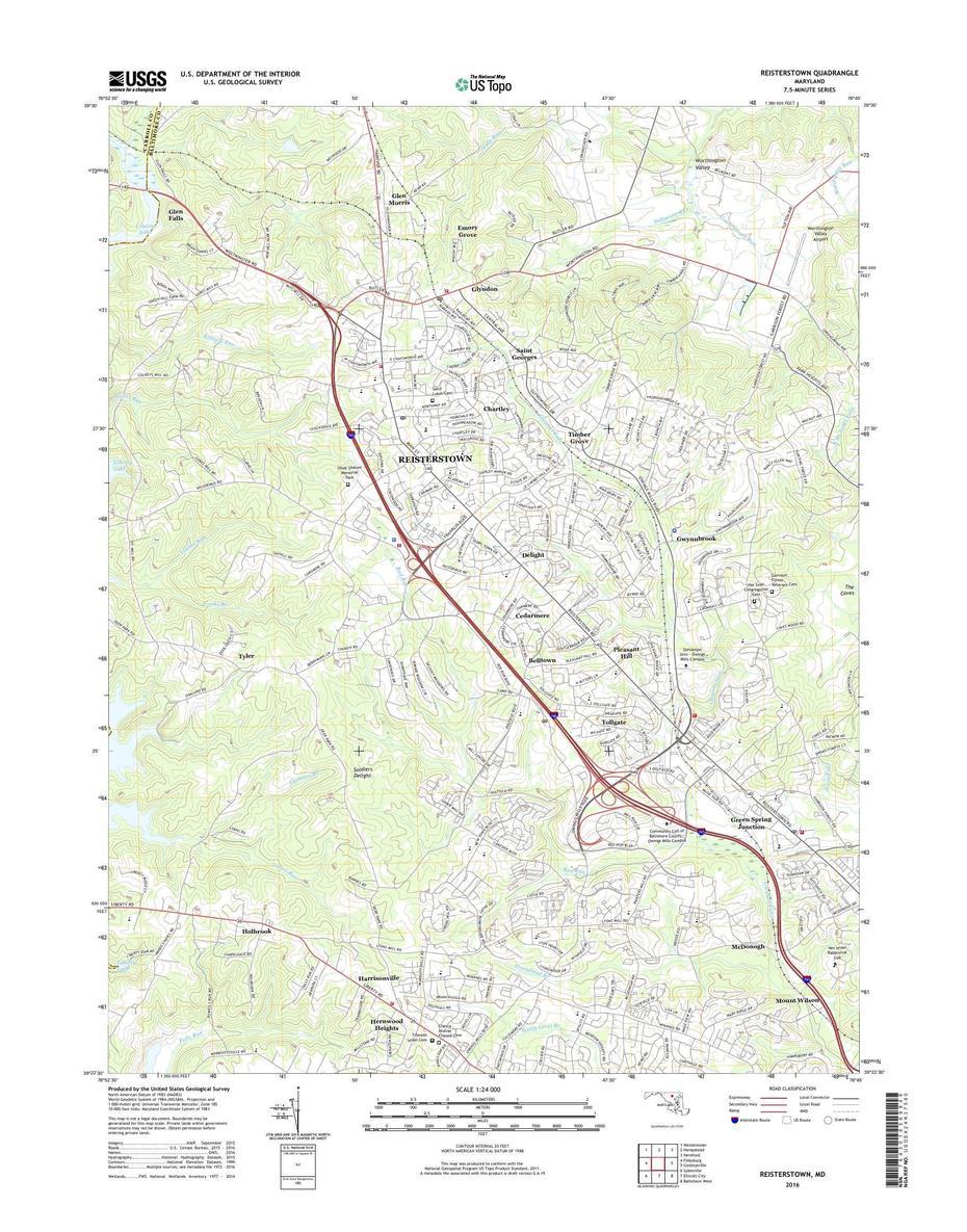 Detailed  United States, United States  Color, Maryland Usgs, Reisterstown, United States